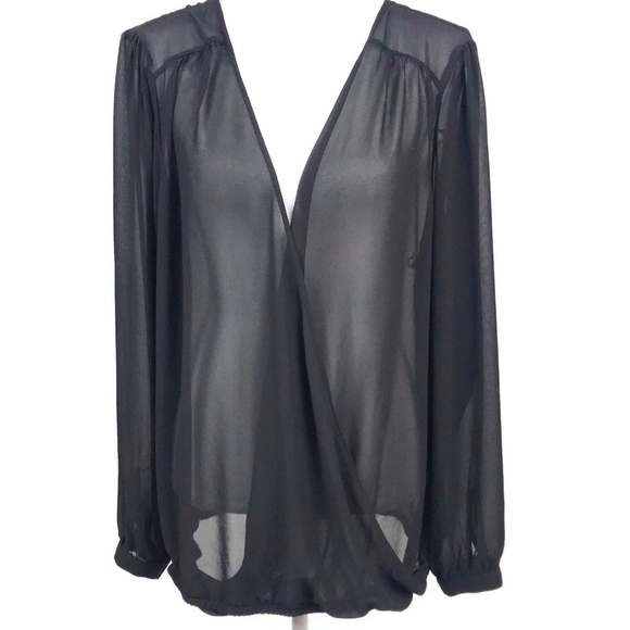 torrid Tops - Torrid Sheer Long Sleeve Black Surplice Blouse 2X